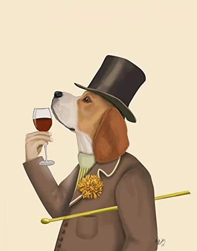 CANVAS-FRAMED-with-AMERICAN-BOX Beagle Wine Snob Fab Funky - Whimsical vertical Art print steampunk silly funky fabulous Floating frame 27_X_21_in steampunk buy now online