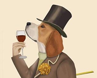 CANVAS-FRAMED-with-AMERICAN-BOX Beagle Wine Snob Fab Funky - Whimsical vertical Art print steampunk silly funky fabulous Floating frame 27_X_21_in steampunk buy now online