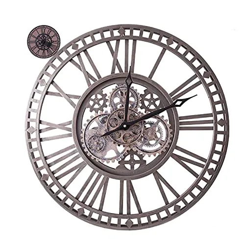 LETREM Silent Wall Clock Non Ticking 24 Inch, Steampunk Wall Clock Roman Numerals Battery Operated, Metal Vintage Clock for Hotel Office Home Decor steampunk buy now online