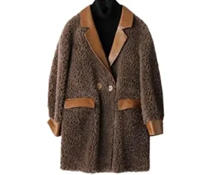 Wool Coat Winter Autumn Women Turn-Down Collar Leather Jacket Fashion Sheep Fur Parka Long Sleeves Warm Clothing steampunk buy now online