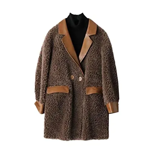 Wool Coat Winter Autumn Women Turn-Down Collar Leather Jacket Fashion Sheep Fur Parka Long Sleeves Warm Clothing steampunk buy now online