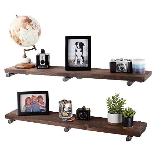 PIPE DÉCOR Industrial Pipe Wooden Shelves Restore Premium Douglas Fir Wood Shelving 36 Inch Length Set of 2 Boards and 6 Straight Brackets Trail Brown Finish steampunk buy now online