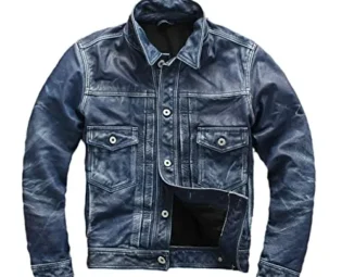 SXBYIAEG Blue Leather Jacket Men Single Breasted Plus Size Autumn Short Coat steampunk buy now online
