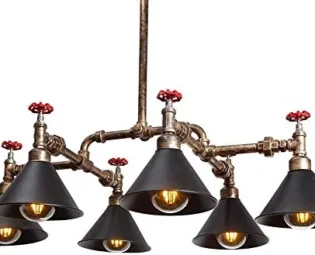 XYQUTQMK E27 6-Lights Vintage Steampunk Water Pipe Chandelier, Industrial Wrought Iron Ceiling Pendant Lighting, Retro Loft Hanging Lamp Decoration Lighting Flush Mount Light steampunk buy now online