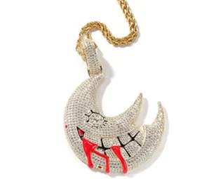 Big Moon Pendant 2 Colors Micro Pave Zircon Necklaces Hip Hop Jewelry For Men Women Gifts hip hop (18 in,4MM) steampunk buy now online