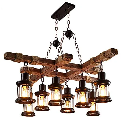 LED Modern Chandelier Lamp, 8 Lights Retro V intage Wooden Chandelier Steampunk Industrial Pendant Light Coffee Bar Classic Hanging Lighting Hanging Lighting,Modern LED Chandelier Chandelier Lighting steampunk buy now online