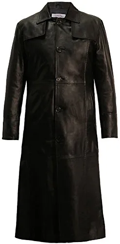 Mens Long Full Length Real Leather Trench Coat Single Breasted Long Jacket in Black - L / 42 steampunk buy now online