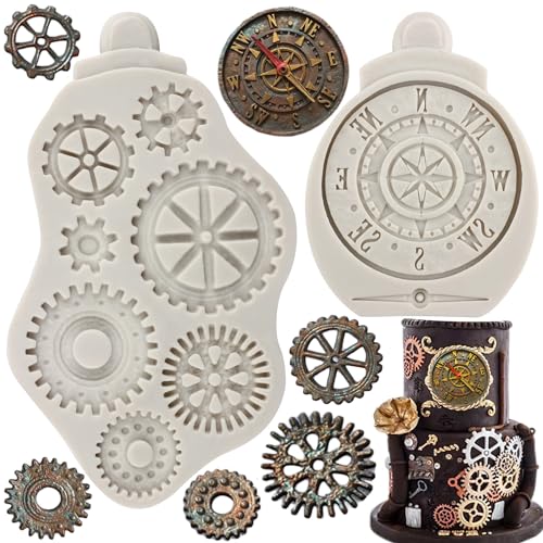 MYPRACS Steampunk Gear Silicone Mould Compass Cogs Gears Teeth Fondant Moulds for Steampunk Travel Themed Cake Decorating Cupcake Topper Candy Chocolate Gum Paste Polymer Clay Set of 2 steampunk buy now online