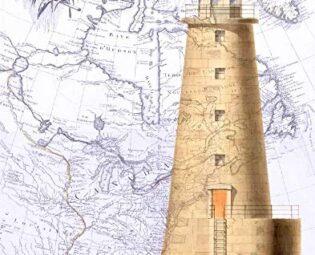 CANVAS-FRAMED-with-AMERICAN-BOX Lighthouse on Vintage Map Image Fab Funky - Whimsical vertical Art print steampunk silly funky fabulous Floating frame 27_X_21_in steampunk buy now online