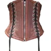 Brown Real Leather Black Lace Gothic Steampunk Bustier Underbust Corset Costume steampunk buy now online