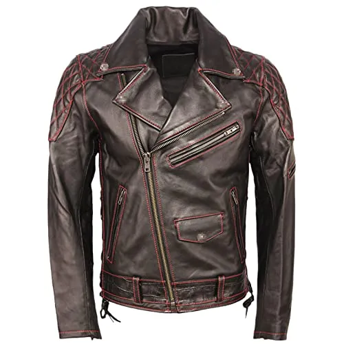 Fashion Motorcycle Leather Jacket Thick Cowhide Slim Fit Men Leather Coat Motor Biker Jacket Winter Clothing Red steampunk buy now online