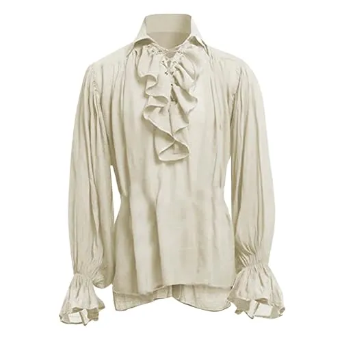 Singular-Point Pirate Costume Adult Men Men's Medieval Pirate Shirt Ruffled Renaissance Costume Vampire Steampunk Victorian Gothic Shirt Halloween Costumes Bandage Puff Sleeve Shirt, Beige, L steampunk buy now online