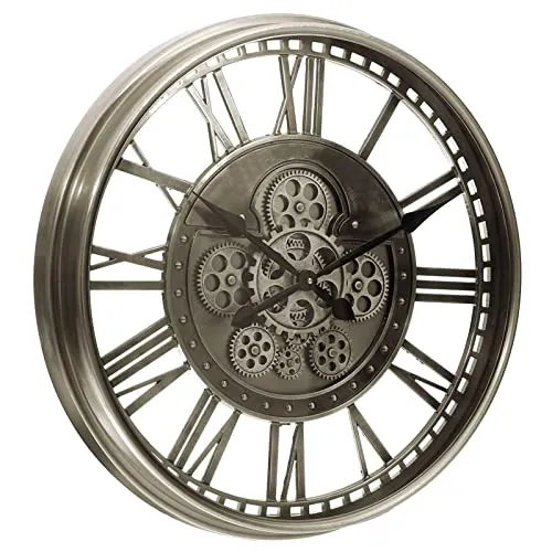 Gear Clock With Moving Gears, Industrial Vintage Wall Clock With Roman Numerals, Steampunk Clock Silent Non-ticking For Living Room Office Home Decor steampunk buy now online