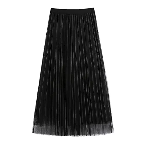 Women Tulle Long Skirt Korean Mesh Black White A Line Ladies Striped Summer Skirts Black Waist 60-95cm steampunk buy now online
