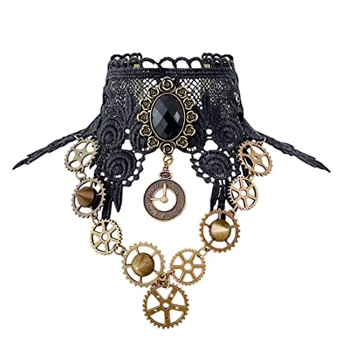 Aabellay Gothic Black Lace Necklace Steampunk Vampire Choker Punk Victorian Costume Party Retro Vintage Wedding Party Prom Festival Halloween Jewelry for Women Girls - Y484 steampunk buy now online
