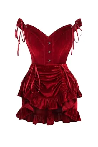 Daisy corsets Women's Top Drawer 2 Pc Dark Red Velvet Steel Boned Corset & Skirt Set, XS (Pack of 2) steampunk buy now online