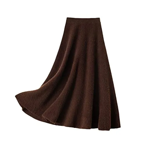 FULBHPRINT 100% Cashmere Skirt High Waist Knitted Thickened A Skirt Autumn Winter Medium Length Wool Umbrella Skirt Coffee steampunk buy now online