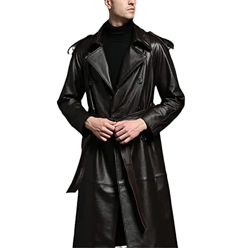 Spring Fashion Leather Brown Long Leather Real Jacket, Brown, 3XL steampunk buy now online