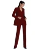 3 Piece Suit for Women Flat Collar Casual Single Breasted Blazer Vest Pants Elegant V-Neck Long Sleeves Suits Red steampunk buy now online