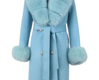 Women Double Breasted Woolen Jacket Belt Warm Long Natural Wool Blends Coat Streetwear blue 4 S steampunk buy now online