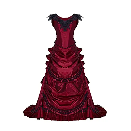 Women's Gothic Victorian Bustle Wedding Gown Renaissance Vintage Long Dress Steampunk Ball Gowns Evening Dress Costume steampunk buy now online