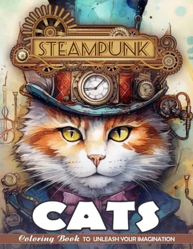 Cats Steampunk Coloring Book: Cats Steampunk Coloring Page, Serenity in Mechanical Felines steampunk buy now online