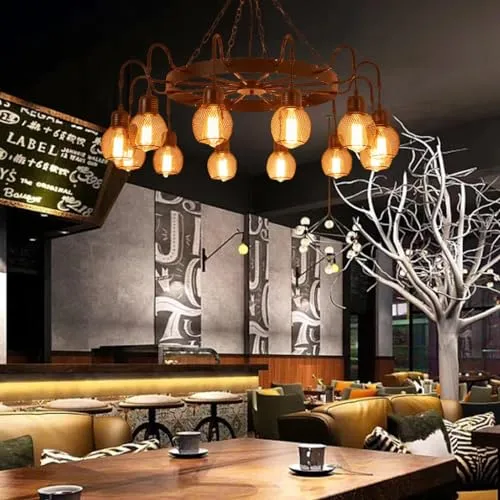 qudkdhs Ceiling Lighting Fixtures Retro Dining Room E27 Large Wagon Wheel Ceiling Lighting 8 Lights Farmhouse Iron Hanging Lamp Antique Round Metal Lights Rustic Ceiling Lamps Bedroom Livi steampunk buy now online