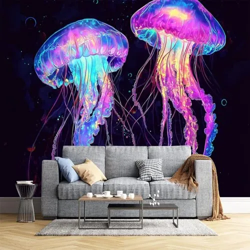 DLERFLOVR Wallpaper Neon Jellyfish Family Wall Mural Silk Cloth Art Design Steampunk Photo Wallpaper for Living Room Bedroom Backdrop Wall Decor Poster Picture 450x315cm steampunk buy now online