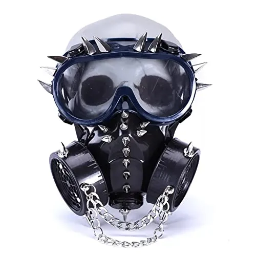 WLLLTY Halloween mask Steampunk Cool Nail Chain Mask With Goggles Respirator Cosplay Rivet Glasses Face Mask Party Accessories steampunk buy now online