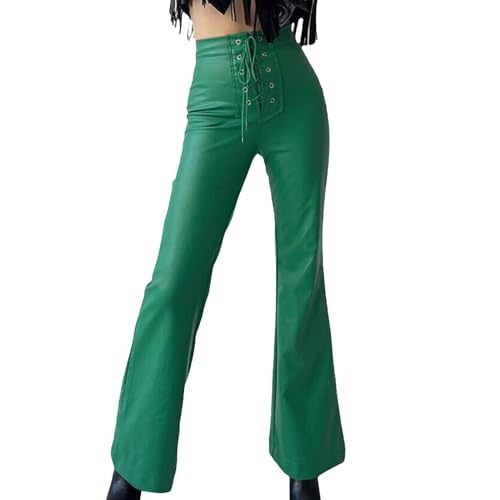 JOASDAO Deals+of+The+Day+Clearance+Prime Gift Set Women Yoga Pants for Women Lace Up Corset High Waist Wide Leg Bootcut Trousers Steampunk Faux Leather Trousers(Green,S) steampunk buy now online