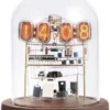 Glow Tube Clock, Nixie Tube Clock, Classic Retro Tube Clock LED Punk Tube Clock Kit with Round Glass Wooden Base, Digital Cyberpunk-Style Steampunk Desktop Decor(B Dark Wood Base) steampunk buy now online