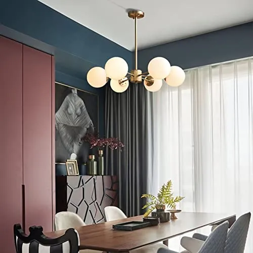 Sxxrdz 6 Lights chandelier Modern Semi Flush Mount Ceiling Light Fixture with Globe Glass Shade, Mid Century Chandelies Large Mental Close to Ceiling Lights, for Living Dinning Room Kitchen steampunk buy now online