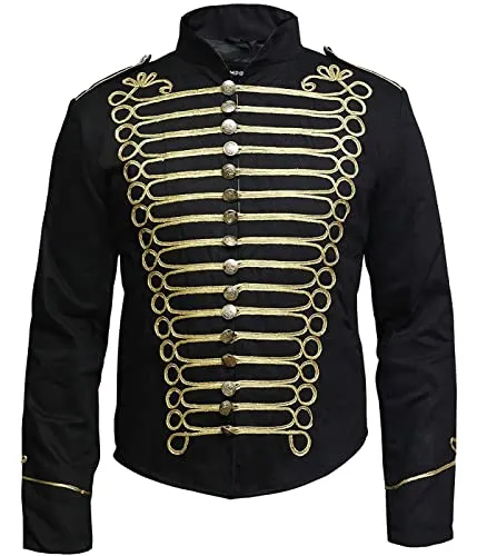 Pamposh Steampunk Hussar Napoleon Military Drummer Parade Jacket (M, Black & Gold) steampunk buy now online