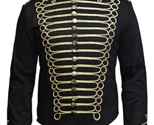 Pamposh Steampunk Hussar Napoleon Military Drummer Parade Jacket (M, Black & Gold) steampunk buy now online