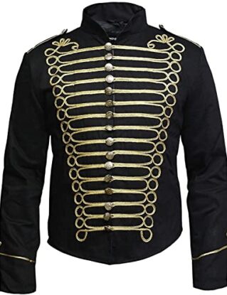Pamposh Steampunk Hussar Napoleon Military Drummer Parade Jacket (M, Black & Gold) steampunk buy now online
