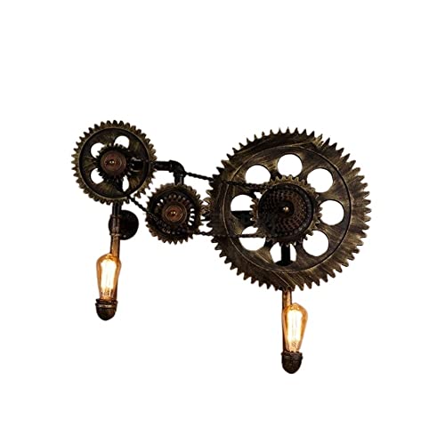 PEHUB Retro Industrial Wall Sconce E27 Edison 2-Lights Wall Light Water Pipes and Gear Wheels Steampunk Wrought Iron Bedside Wall Lantern Light for Bedside steampunk buy now online
