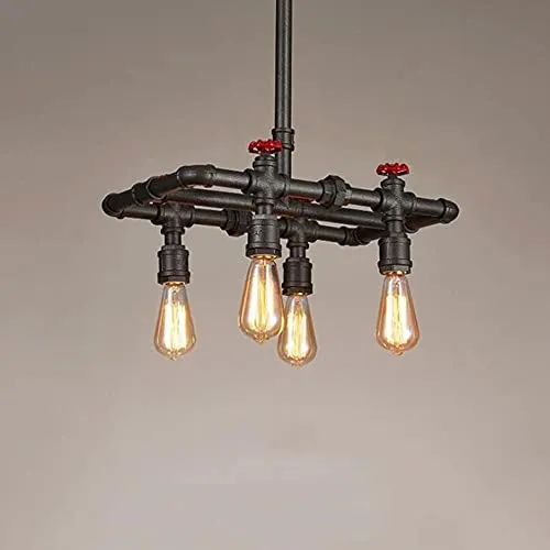 Vintage Industrial Pipe Ceiling Light Pendant Lamp Retro 4-Lights Water Pipe Metal Steampunk Wrought Iron Chandelier Warehouse Restaurant Hanging Light Change for The Better steampunk buy now online