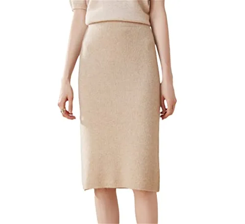 FULBHPRINT 100% Cashmere Half Skirt Women's Color Knitted Short Slim Wrap Hip Cashmere Skirt Beige steampunk buy now online