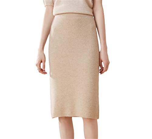 FULBHPRINT 100% Cashmere Half Skirt Women's Color Knitted Short Slim Wrap Hip Cashmere Skirt Beige steampunk buy now online