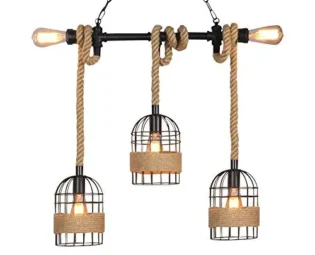 MIMMIC Retro Metal Cage Hemp Rope Pendant Suspension Lantern Vintage 5 Lights Farmhouse Rustic Hanging Lantern Fixtures Steampunk Vintage Water Pipe Hall Cafe Indoor Deco Lighting Durable steampunk buy now online