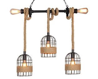 MIMMIC Retro Metal Cage Hemp Rope Pendant Suspension Lantern Vintage 5 Lights Farmhouse Rustic Hanging Lantern Fixtures Steampunk Vintage Water Pipe Hall Cafe Indoor Deco Lighting Durable steampunk buy now online