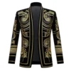 Mens Stylish Court Prince Black Fleece Gold Embroidery Blazer Suit Jacket Wedding Party Prom Suit Blazers Gold Black 3 S steampunk buy now online