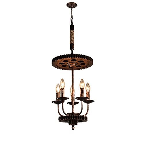 IXWQ Traditional 4-Lights Large Iron Gear Pendant Lights or 5-Lights Candle Industrial Style Chandelier Rustic Style Iron Retro Hemp Rope Pendant Lamp Steampunk Retro LOFT Water Pipe Ceiling Lighting steampunk buy now online