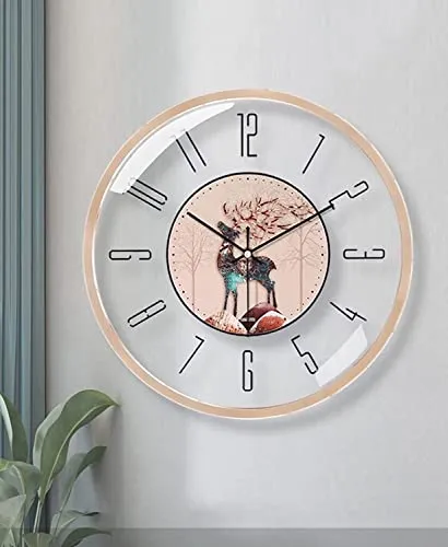 HIQIDI Wall clock Wall Clock 14 Inch Modern Deer Art Silent Wall Clock, Rose Gold Border Wall Clock for Living Room Decor,Black Wall Decor Clock steampunk buy now online