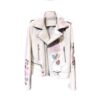 Spring Leather Jacket For Women, Short Goatskin Embroidered Lychee Print Motorcycle Leather Jacket steampunk buy now online