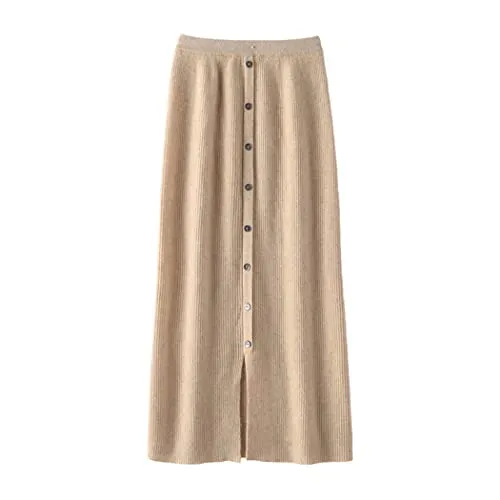FULBHPRINT Women's 100% Cashmere Skirt Solid Color Knitting Slim High Waist Long Cashmere Skirt Beige steampunk buy now online