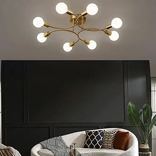 Sxxrdz 8-lights Sputnik Chandelier U-shaped Ceiling Light Fixture, Mid Century Industrial Semi Flush Pendant Lighting, for Dining Room Living Room Bedroom Kitchen Foyer Office Restaurant steampunk buy now online