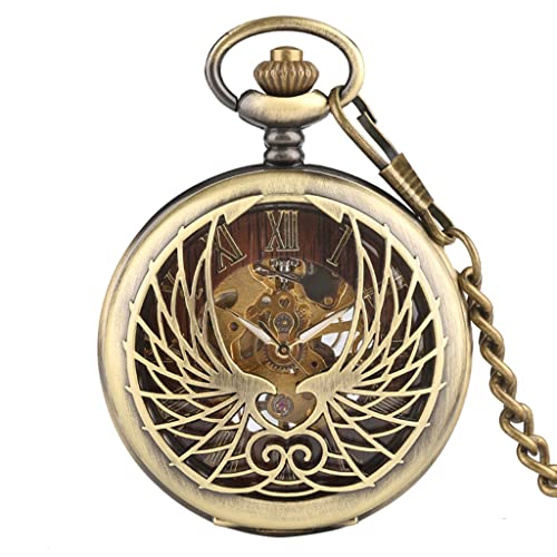 Steampunk Black/Bronze Hollow Phoenix Carving Mechanical Pocket Watch Roman Numerals Display Pin Chain Retro Clock Collectibles, Retro steampunk buy now online