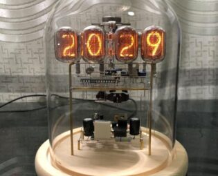 Glow Tube Clock, Nixie Tube Clock, Classic Retro Tube Clock LED Punk Tube Clock Kit with Round Glass Wooden Base, Digital Cyberpunk-Style Steampunk Desktop Decor(A Original Wood Color Base) steampunk buy now online