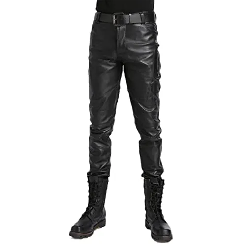 Haitpant Men Genuine Leather Pencil Pants Soft Leather Trousers Motorcycle Pants Plus Size steampunk buy now online